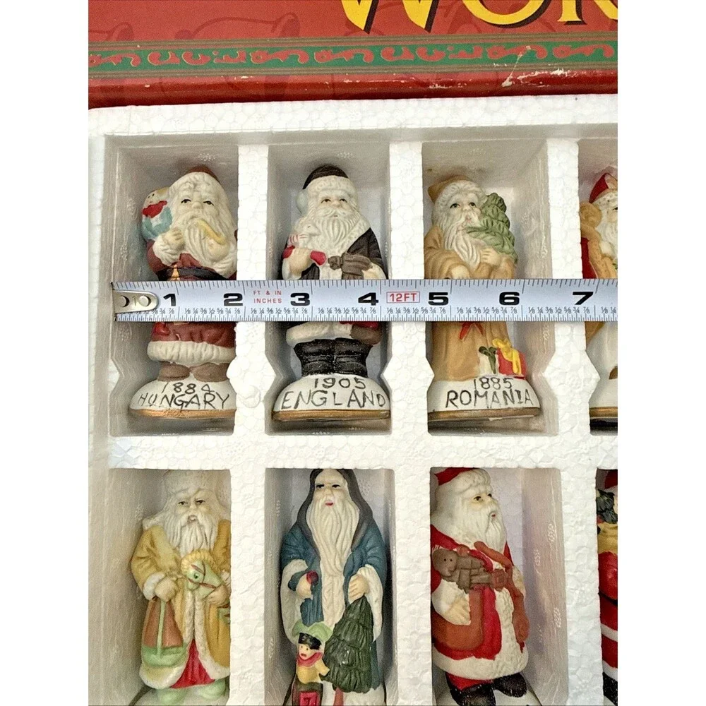 Vintage Set Of Santas From Around the World Porcelain  Handpainted 12 Set w/ Box